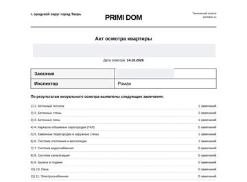 Образец акта осмотра